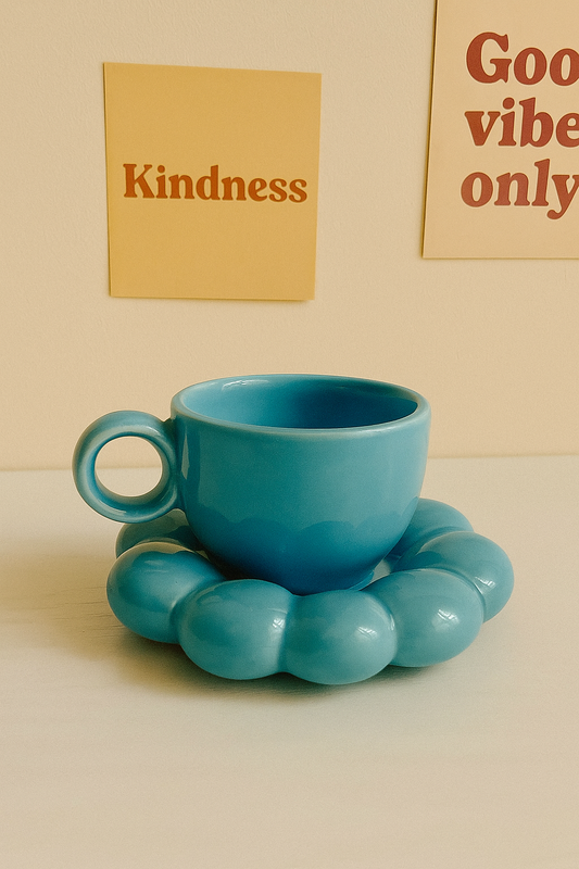Whimsy Blossom Ceramic Bubble Mug & Saucer - 250 ml