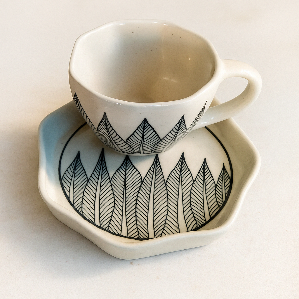 Tranquil Leaves Design Cup & Saucer - 240 ml