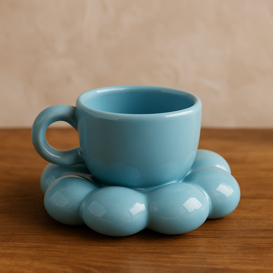 Whimsy Blossom Ceramic Bubble Mug & Saucer - 250 ml