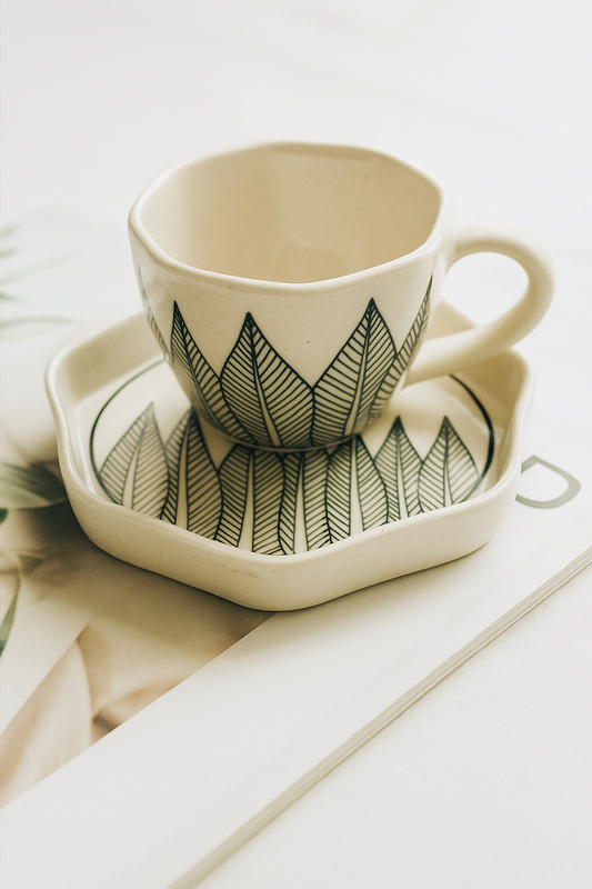 Tranquil Leaves Design Cup & Saucer - 240 ml
