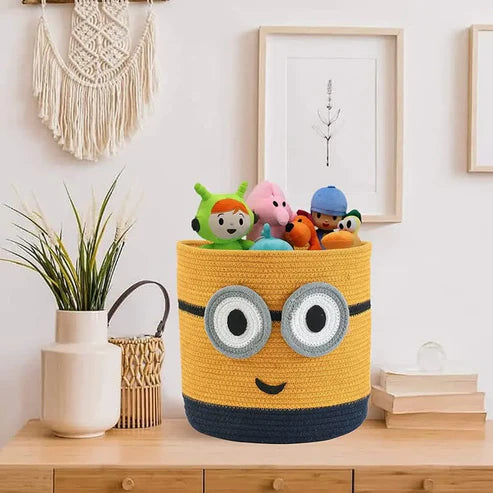 Yellow Minion Cotton Rope Storage Basket for Kids