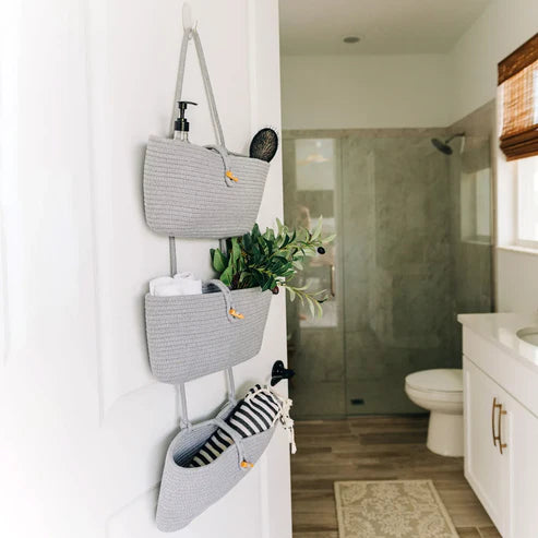 All-Purpose 3-Tier Cotton Wall Hanging Baskets - Gray