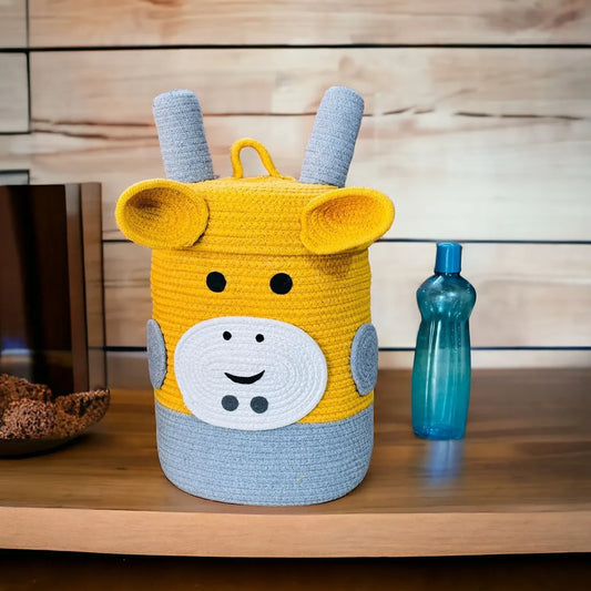 Yellow Cow Soft Cotton Toy Storage Basket with Lid