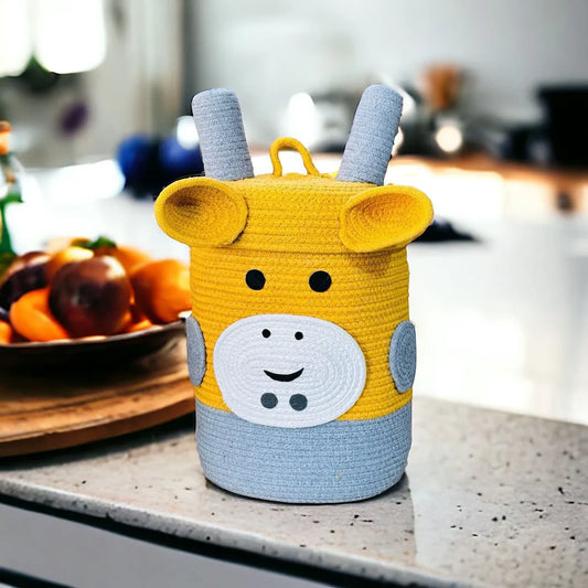 Yellow Cow Soft Cotton Toy Storage Basket with Lid