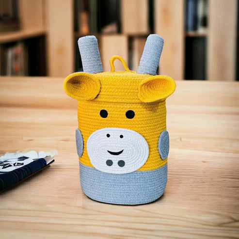Yellow Cow Soft Cotton Toy Storage Basket with Lid