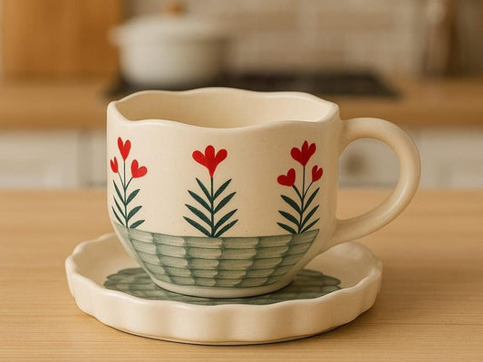 Floral Design Cup And Saucer - 240 ml