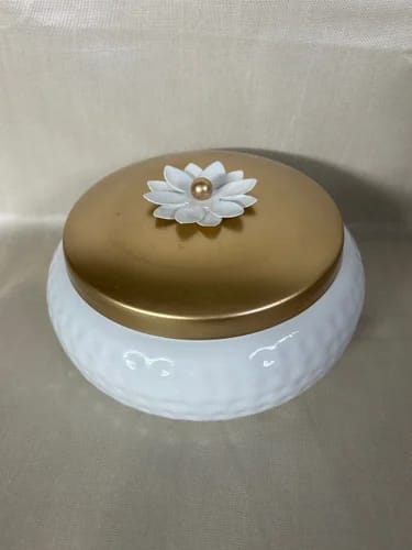 White Round Metal Jar With Gold Lid