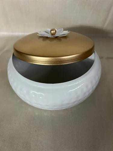 White Round Metal Jar With Gold Lid