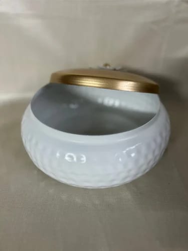 White Round Metal Jar With Gold Lid