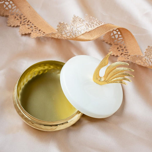 Round Metal Box with Swan Design Lid