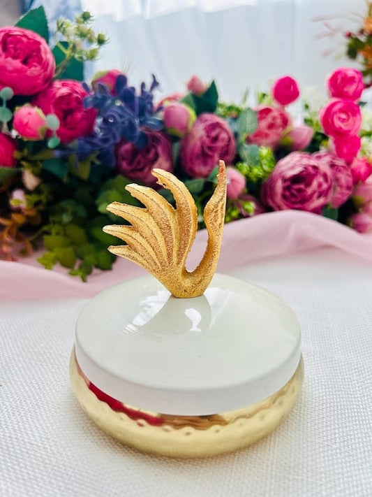 Round Metal Box with Swan Design Lid