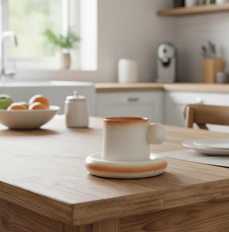 Terracotta Glow Mug with Saucer