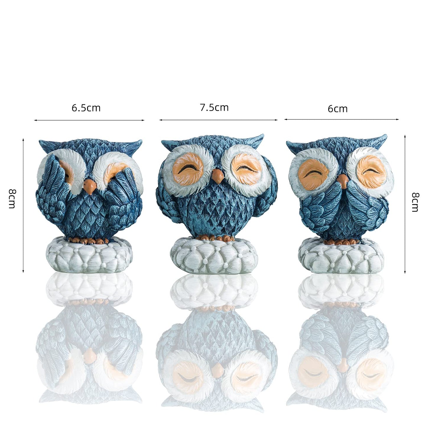 Blue Moon Guardians: Set of 3 Handcrafted Owl Statue