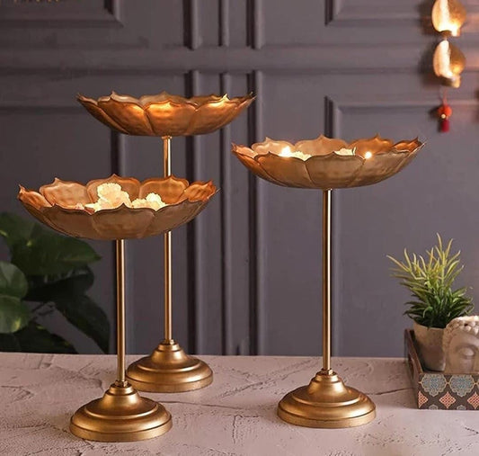 Gold Metal Urli Bowl Tealight Candle Holder Stand