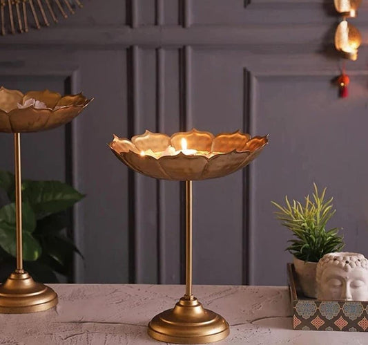Gold Metal Urli Bowl Tealight Candle Holder Stand