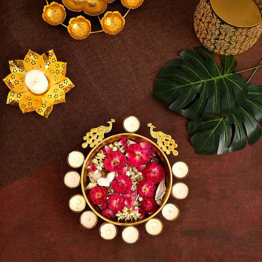 Peacock Design Diya Decoration Golden Urli