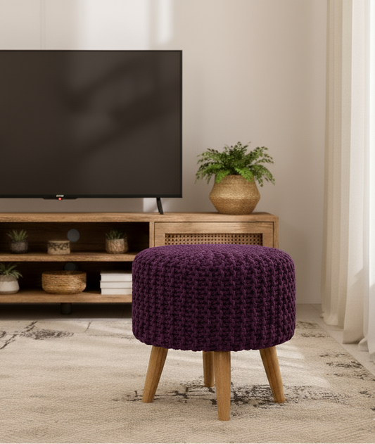 Purple Cotton Dori Ottoman Stools for Living Room - Multiple Sizes