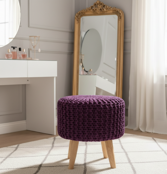 Purple Cotton Dori Ottoman Stools for Living Room - Multiple Sizes