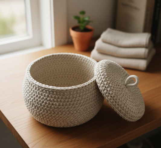 Fancy Beige Cotton Storage Basket with Lid