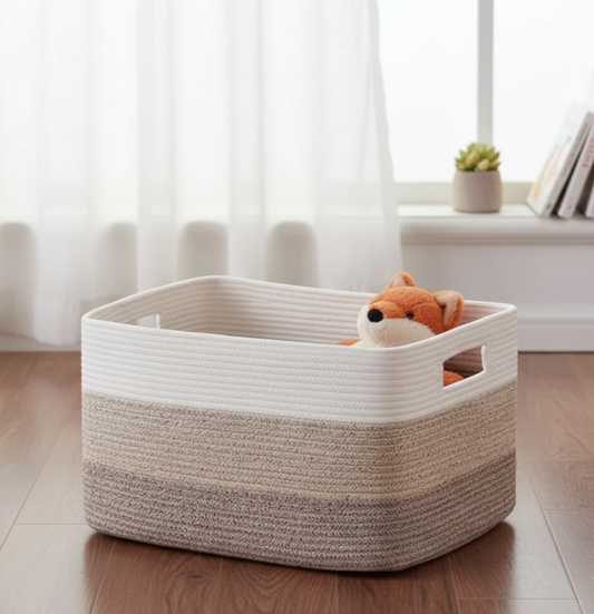 White & Brown Organizer Basket with Handle - Medium, Large
