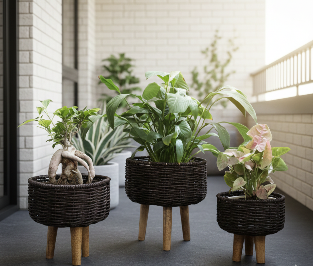 Eco-Friendly Black & Red Jute Planter - Set of 3
