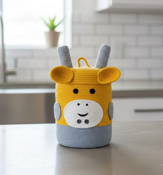 Cow Cotton Kids Toy Storage Basket with Lid - Yellow