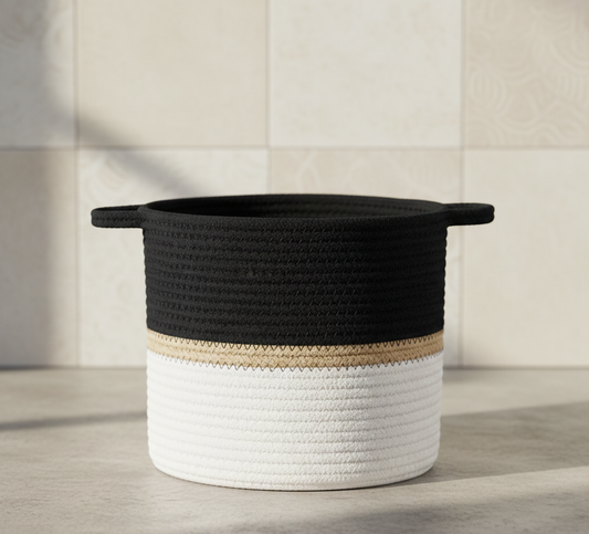 White & Black Cotton Storage Basket / Planter - Multiple Sizes