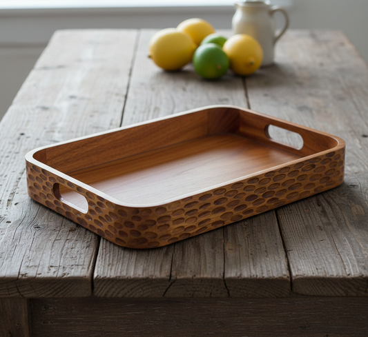 Acacia Heritage Rectangular Large Serving Tray - Walnut Finish