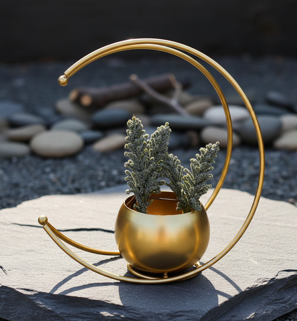 Geometric Round Designed Golden Flower Vase