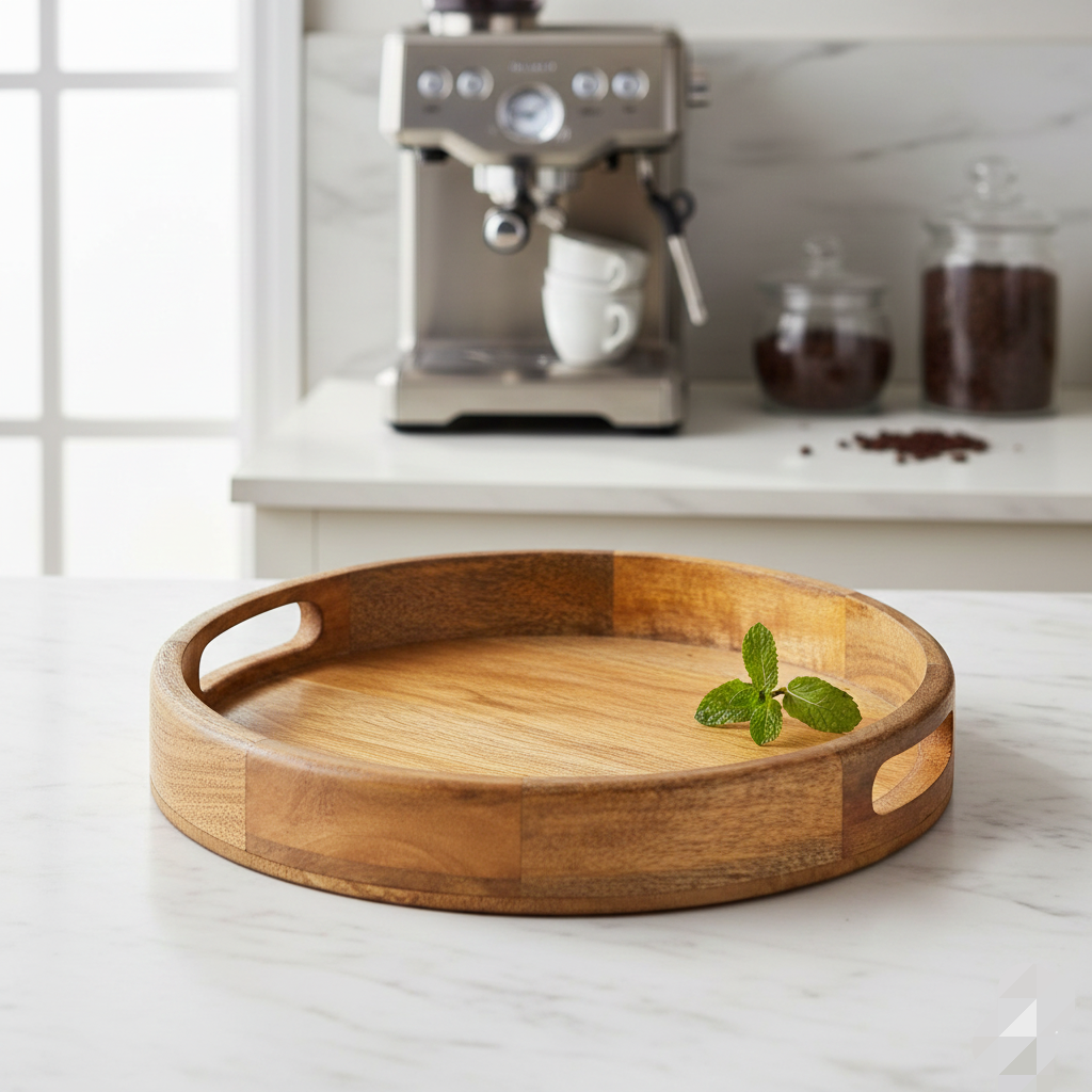 Handcrafted Wooden Round Table Tray - 12 inch