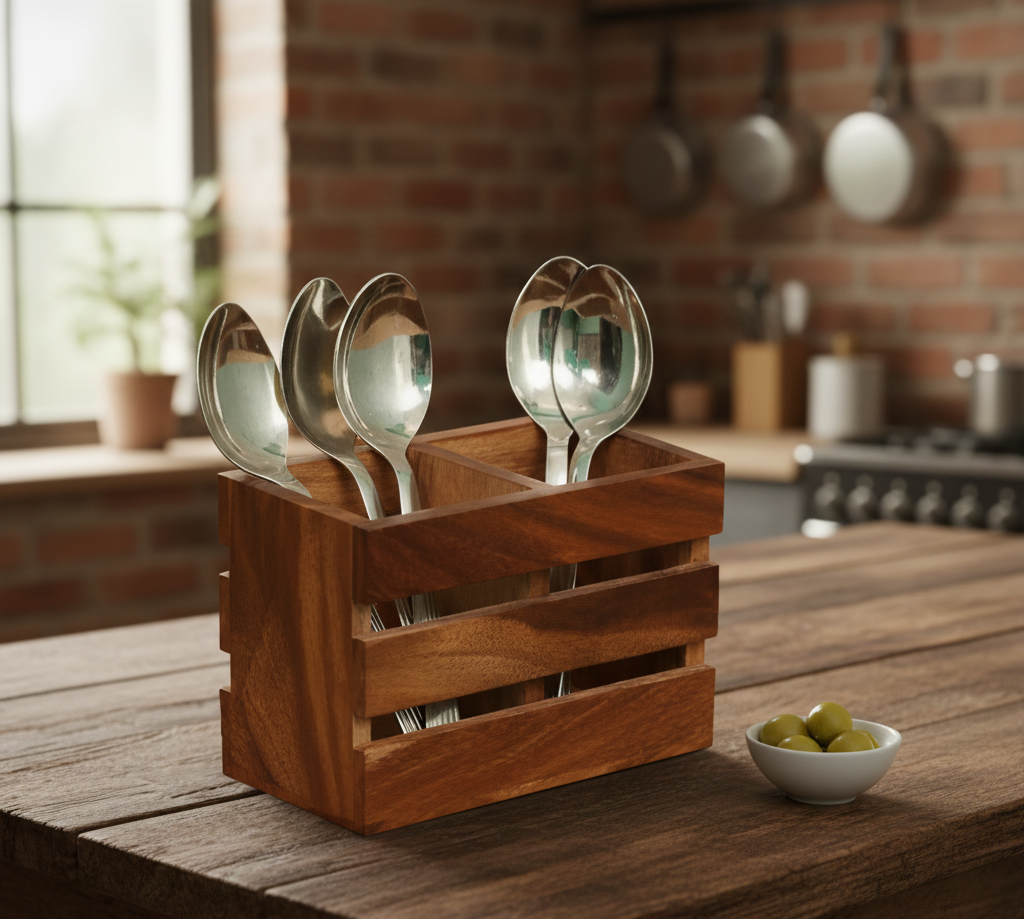 Wooden Cutlery Stand - 8 inch x 6 inch x 3 inch