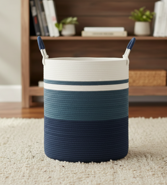 Ocean Blue Cotton Laundry Organizer Basket - Multiple Sizes