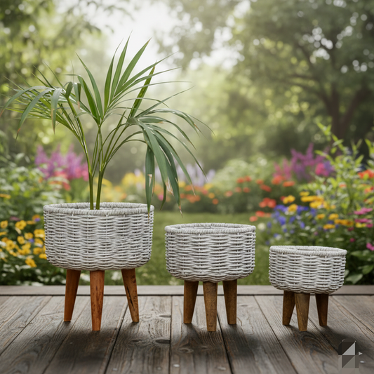 Eco-Friendly Beige & White Jute Planter - Set of 3