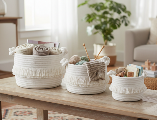 Fancy White Cotton Planters & Storage Baskets - Multiple Sizes