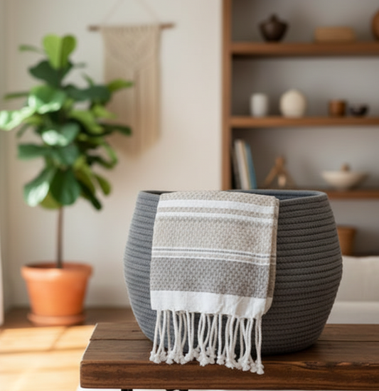 Grey Cotton Round Storage Basket / Planter - Multiple Sizes