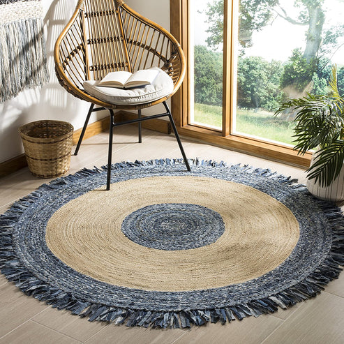 Denim & Jute Flower Shaped Handwoven Rug