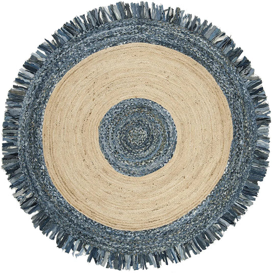 Denim & Jute Flower Shaped Handwoven Rug