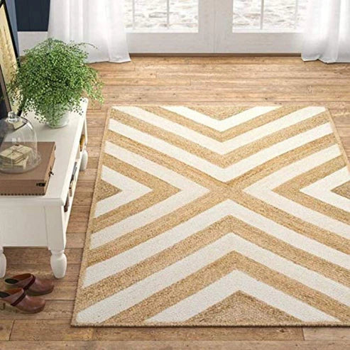 White Cotton With Natural Jute Handwoven Rectangle Rug