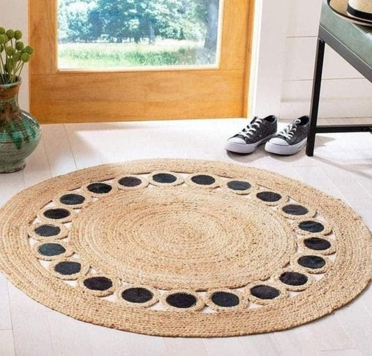Natural Jute & Black Cotton Reversible Handwoven Rug