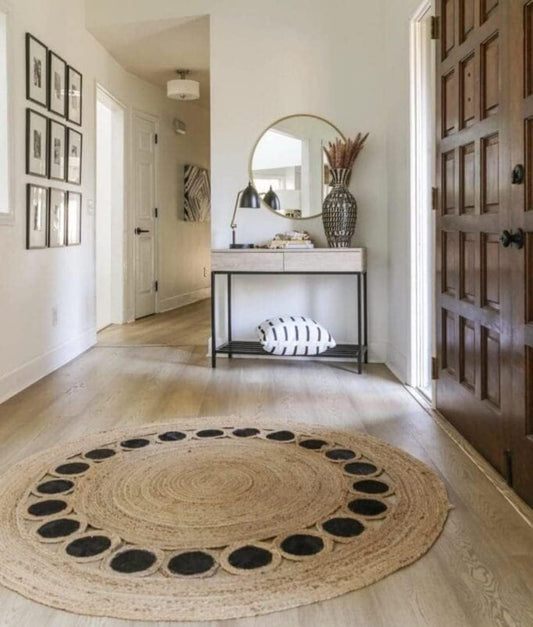 Natural Jute & Black Cotton Reversible Handwoven Rug