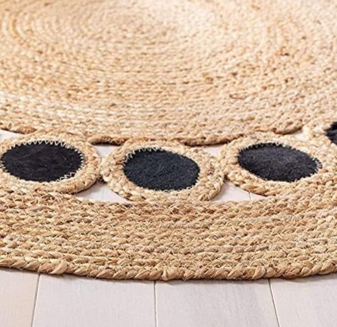 Natural Jute & Black Cotton Reversible Handwoven Rug