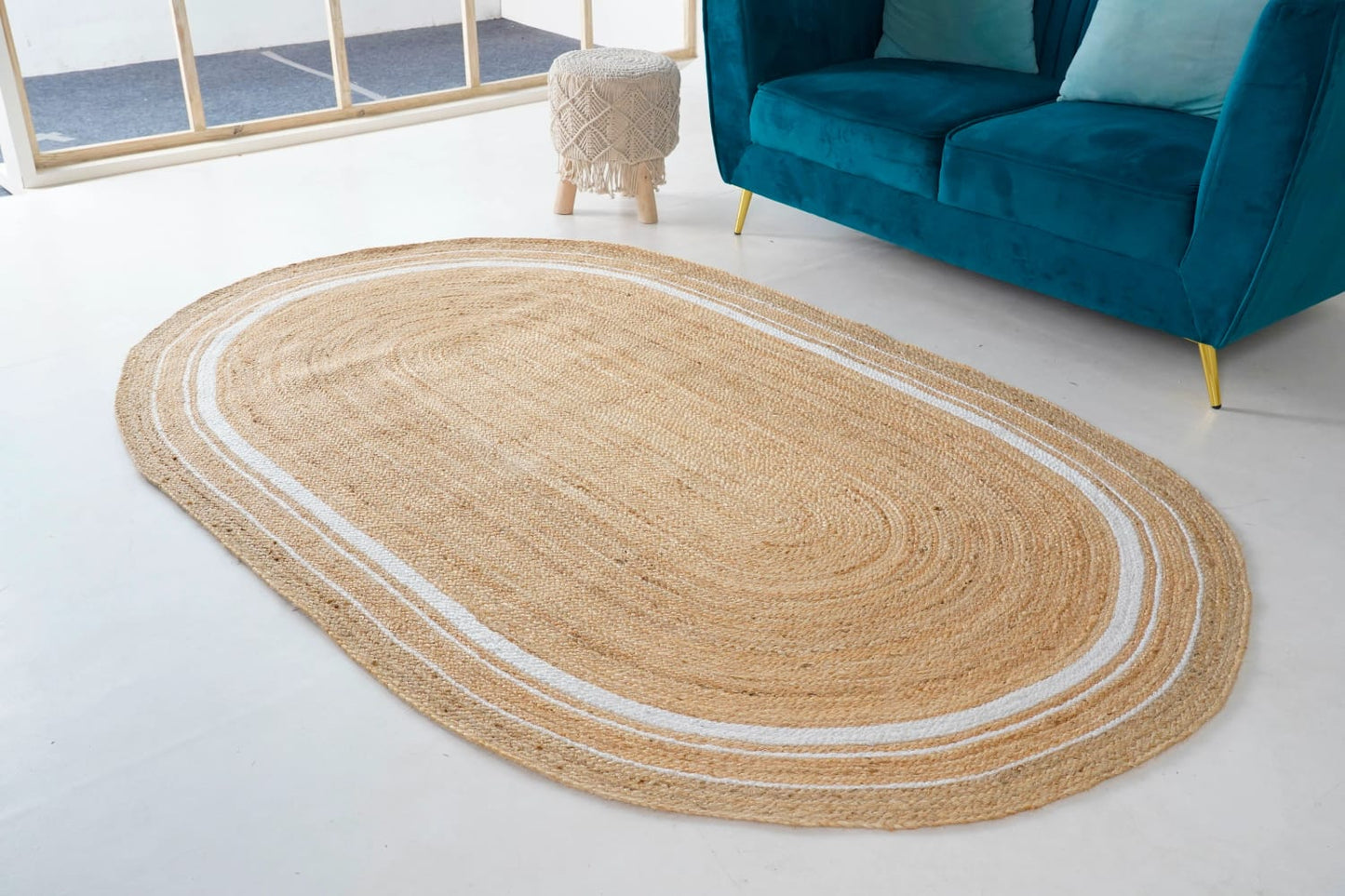 Handwoven Jute Cotton Natural Oval Braided Rug