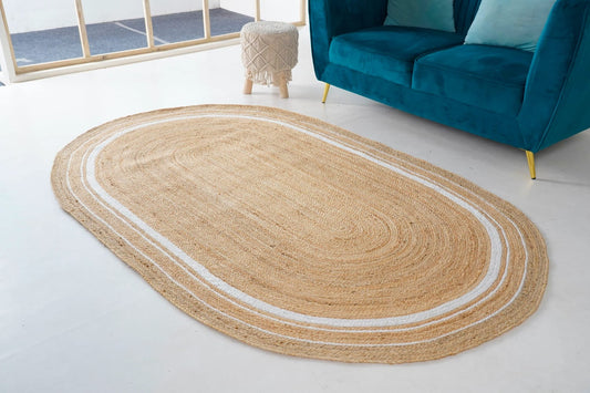 Handwoven Jute Cotton Natural Oval Braided Rug