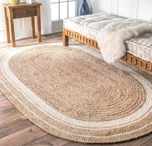 Handwoven Jute Cotton Natural Oval Braided Rug