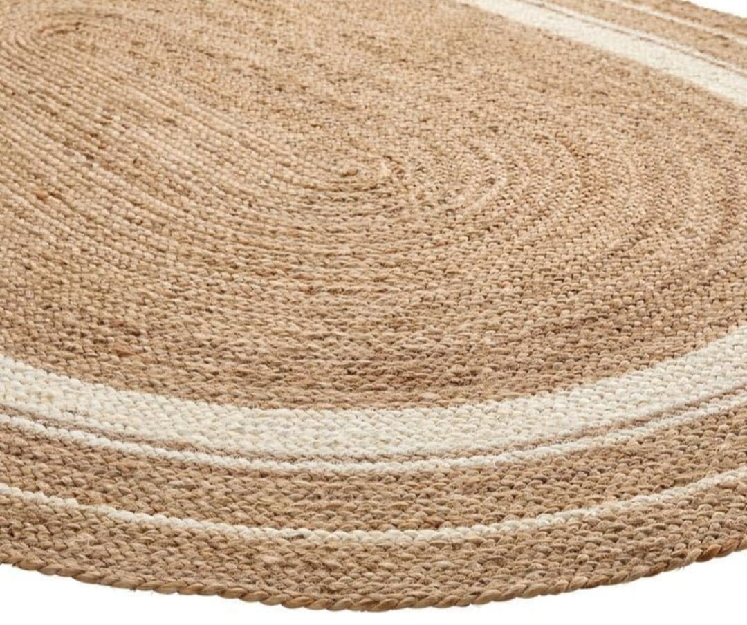 Handwoven Jute Cotton Natural Oval Braided Rug