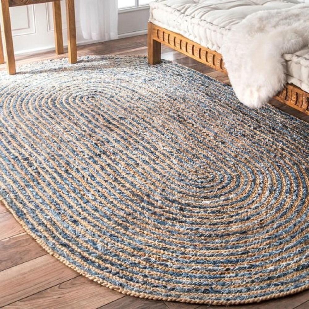 Denim & Jute Oval Shaped Handwoven Rug