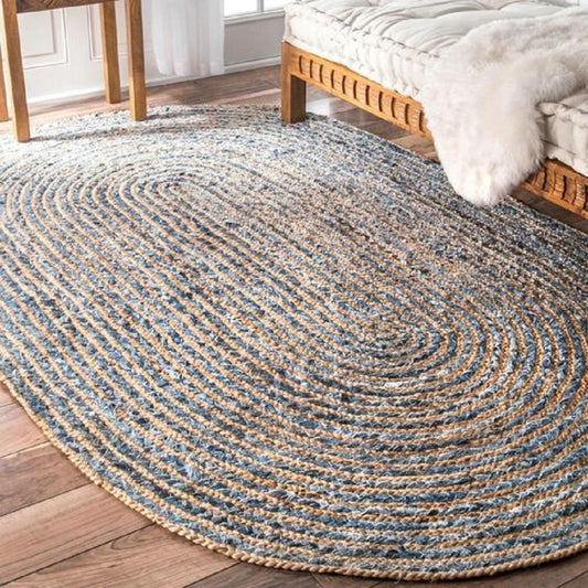 Denim & Jute Oval Shaped Handwoven Rug