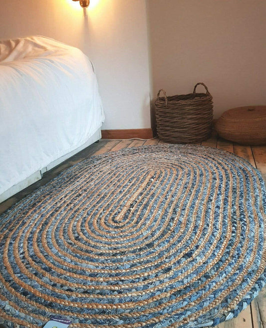 Denim & Jute Oval Shaped Handwoven Rug