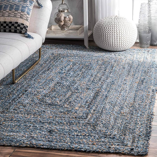 Jute & Denim Rectangular Indoor Solid Coastal Area Rug
