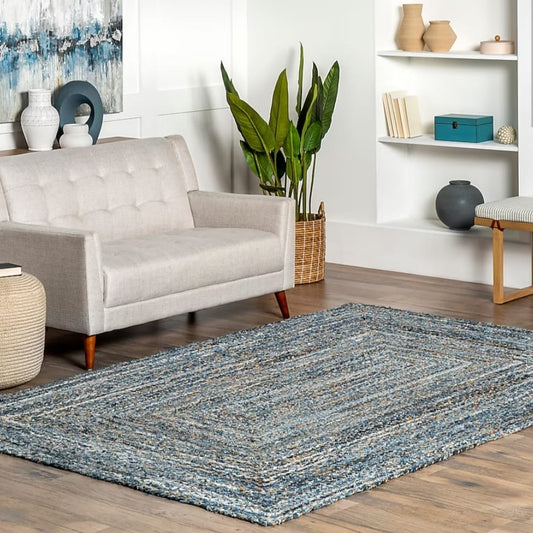 Jute & Denim Rectangular Indoor Solid Coastal Area Rug